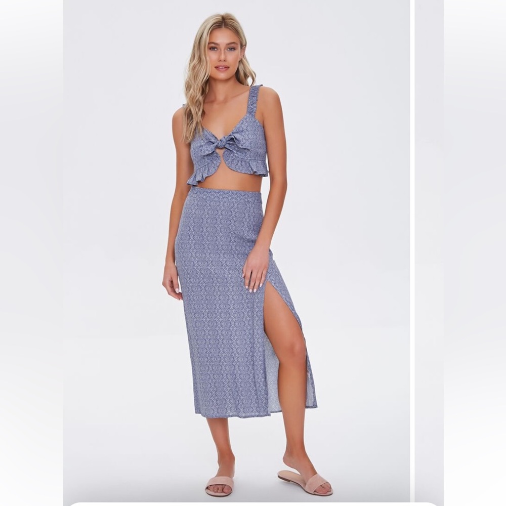Ornate Two-Piece Crop Top and Maxi Skirt Set